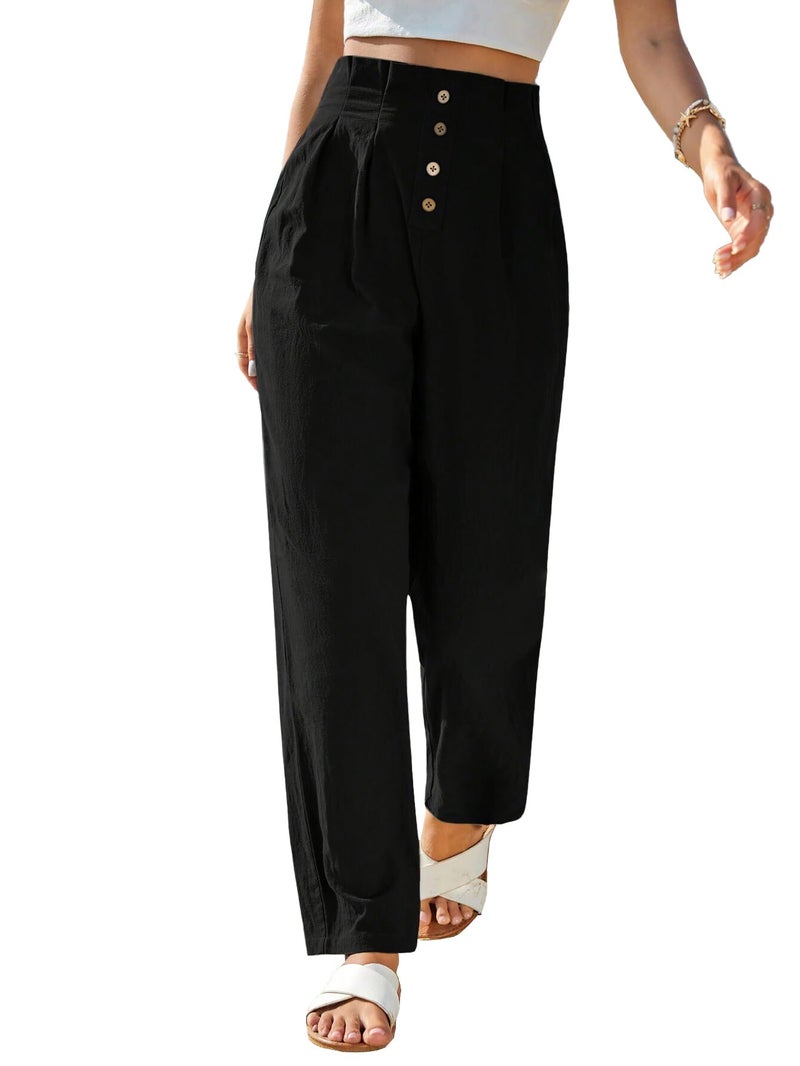 TOPLOT Women High-Waist Pants || Trousers for Woman || Relaxed Fit Pant (Pleated-Pant-5194-Black-28) - Image 5