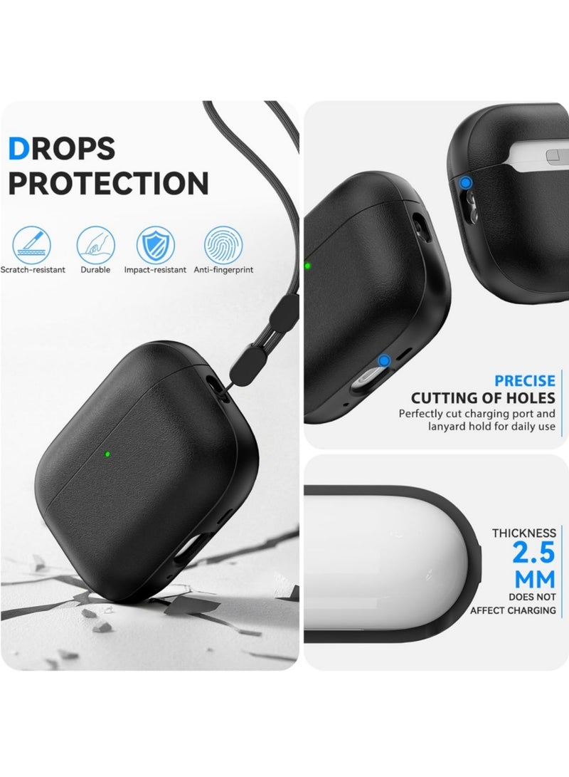 Aookay for AirPods Pro 3 Case (2025), Shock-Proof Protective TPU Case with Lanyard Compatible with Airpods Pro 3 Cover for Women, Men (Black) - Image 2