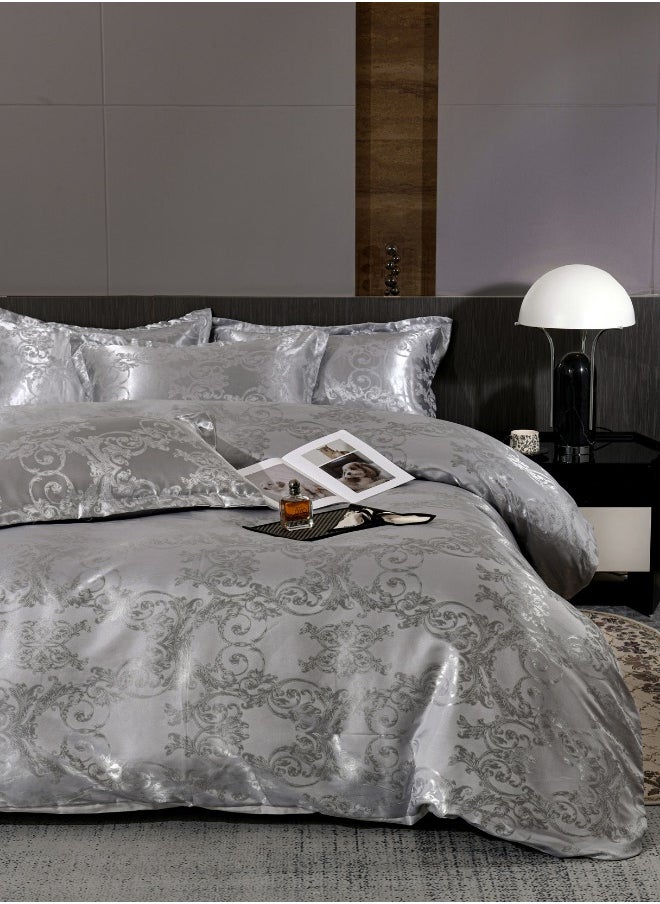 LUNA Home - Satin Jacquard King size 6 piece duvet cover set, grey bohemia style bedding set. - Image 1