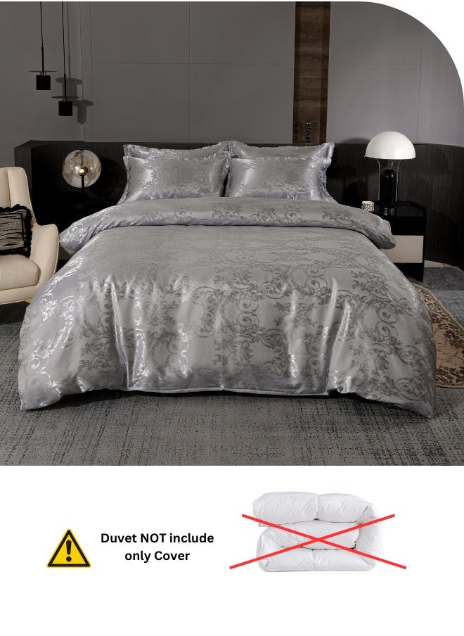 LUNA Home - Satin Jacquard King size 6 piece duvet cover set, grey bohemia style bedding set. - Image 1