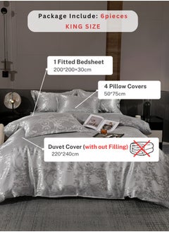 LUNA Home Satin Jacquard King size 6 piece duvet cover set, grey bohemia style bedding set.  - Image 4
