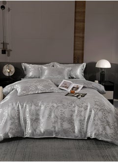 LUNA Home Satin Jacquard King size 6 piece duvet cover set, grey bohemia style bedding set.  - Image 1