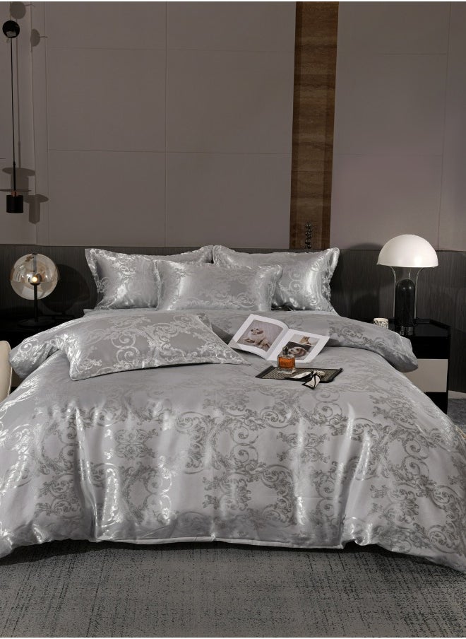 LUNA Home - Satin Jacquard King size 6 piece duvet cover set, grey bohemia style bedding set. - Image 1