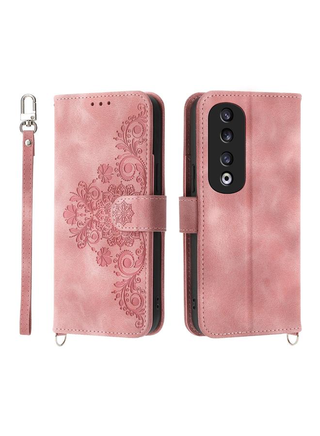 S-TOP Case For Honor 90 Pro 5G Skin Feel Flowers Embossed Wallet Leather Phone Case - Image 1