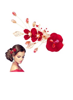 Excefore مشابك شعر على شكل زهرة وردة حمراء، مشبك شعر أحمر للزفاف، أمشاط جانبية، إكسسوارات شعر نسائية، مثالية لحفلات الزفاف والذكرى السنوية والمناسبات الخاصة  - Image 1