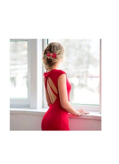 Excefore مشابك شعر على شكل زهرة وردة حمراء، مشبك شعر أحمر للزفاف، أمشاط جانبية، إكسسوارات شعر نسائية، مثالية لحفلات الزفاف والذكرى السنوية والمناسبات الخاصة  - Image 4
