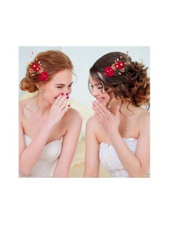 Excefore مشابك شعر على شكل زهرة وردة حمراء، مشبك شعر أحمر للزفاف، أمشاط جانبية، إكسسوارات شعر نسائية، مثالية لحفلات الزفاف والذكرى السنوية والمناسبات الخاصة  - Image 5