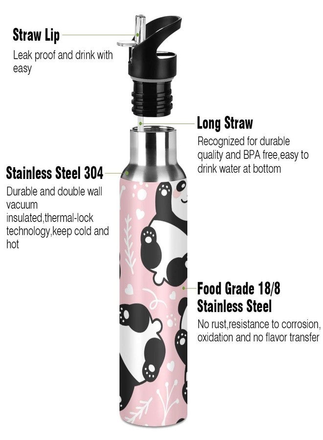 WELLDAY Water Bottle Pink Panda Double Wall Vacuum Insulated Flask Stainless Steel with Straw Lid 20oz - Image 3