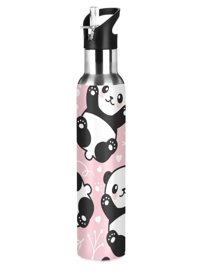 WELLDAY Water Bottle Pink Panda Double Wall Vacuum Insulated Flask Stainless Steel with Straw Lid 20oz - Image 1