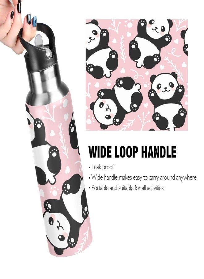 WELLDAY Water Bottle Pink Panda Double Wall Vacuum Insulated Flask Stainless Steel with Straw Lid 20oz - Image 4