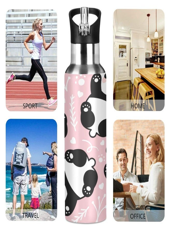 WELLDAY Water Bottle Pink Panda Double Wall Vacuum Insulated Flask Stainless Steel with Straw Lid 20oz - Image 5
