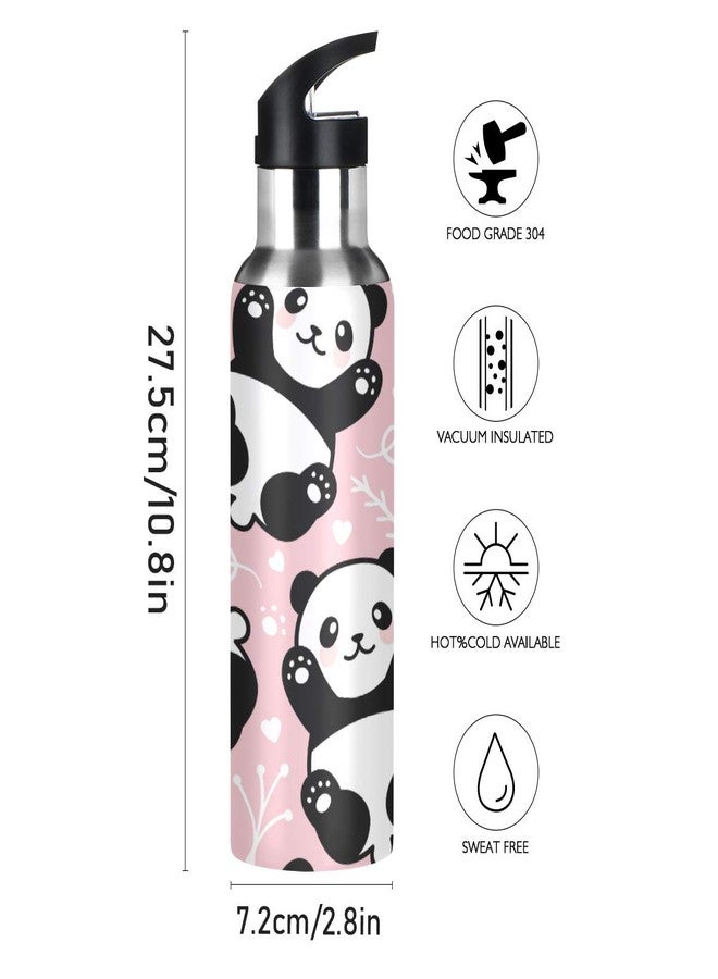 WELLDAY Water Bottle Pink Panda Double Wall Vacuum Insulated Flask Stainless Steel with Straw Lid 20oz - Image 2