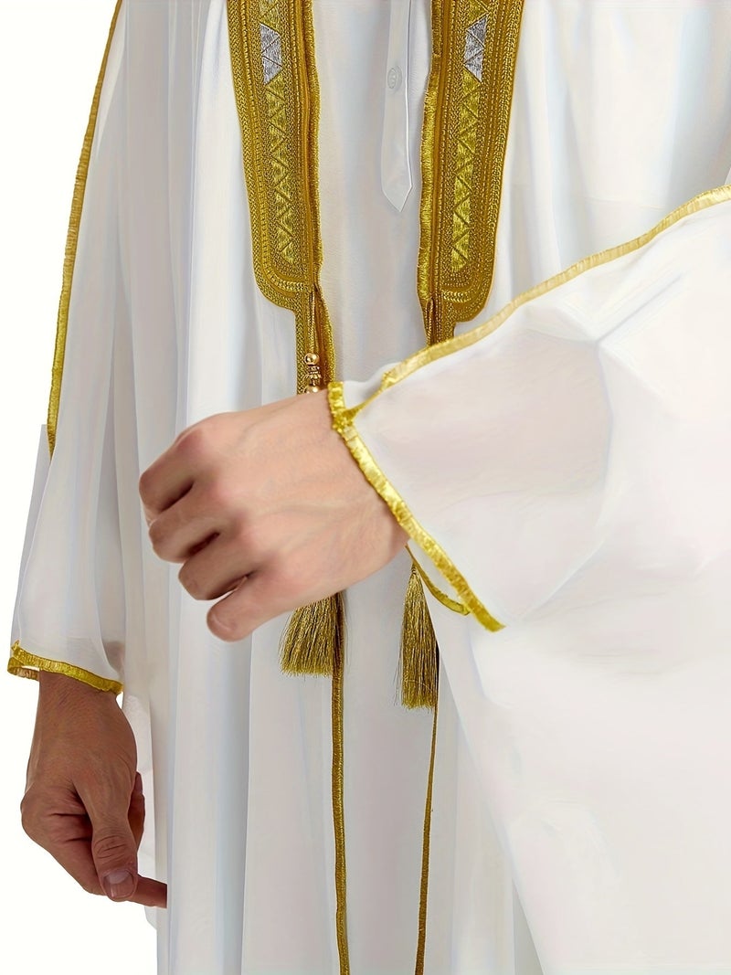 هو جومبو [AR] MSL162 Ramadan Thobe Men's Embroidered Contrast Color Long-sleeved Cape - Image 5
