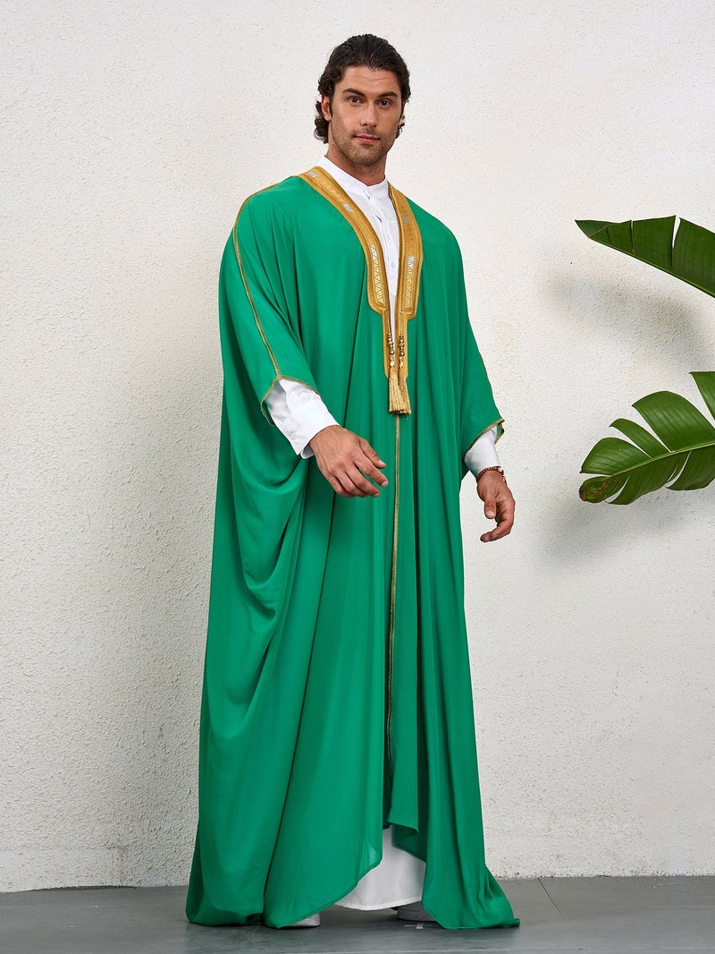 هو جومبو [AR] MSL162 Ramadan Thobe Men's Embroidered Contrast Color Long-sleeved Cape - Image 2