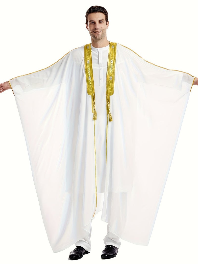 هو جومبو [AR] MSL162 Ramadan Thobe Men's Embroidered Contrast Color Long-sleeved Cape - Image 4