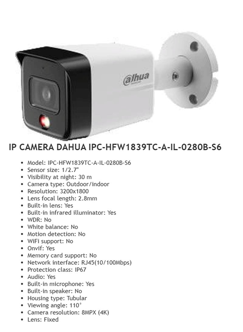 Dahua - Dahua IPC-HFW1839TC-A-IL-0280B-S6 – 8.3MP 4K UHD Smart Dual Light IP Bullet Camera - Image 1