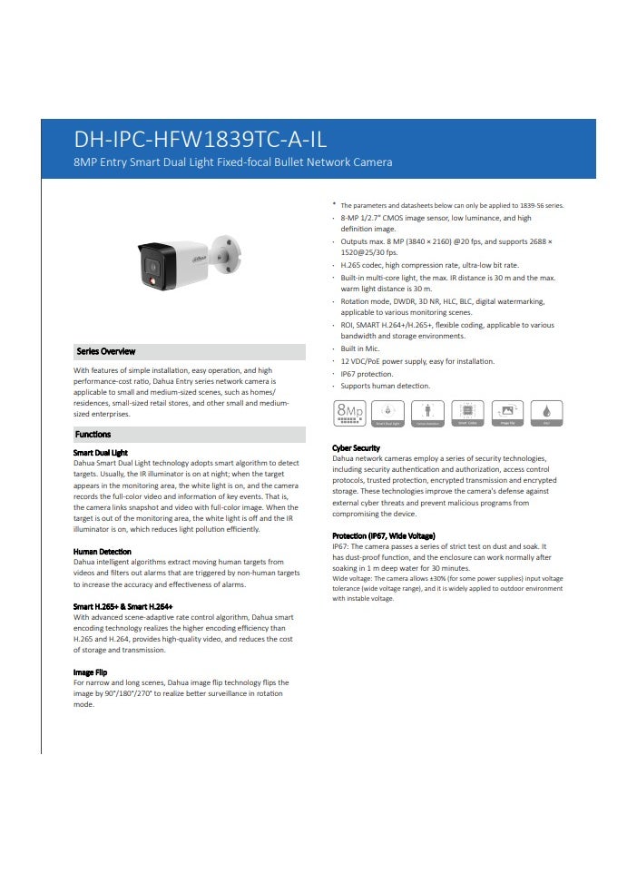 Dahua - Dahua IPC-HFW1839TC-A-IL-0280B-S6 – 8.3MP 4K UHD Smart Dual Light IP Bullet Camera - Image 1