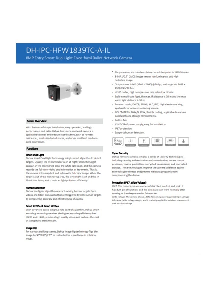 Dahua - Dahua IPC-HFW1839TC-A-IL-0280B-S6 – 8.3MP 4K UHD Smart Dual Light IP Bullet Camera - Image 1
