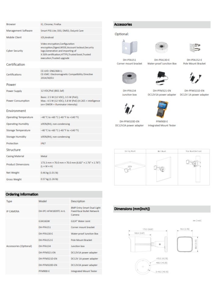 Dahua - Dahua IPC-HFW1839TC-A-IL-0280B-S6 – 8.3MP 4K UHD Smart Dual Light IP Bullet Camera - Image 1