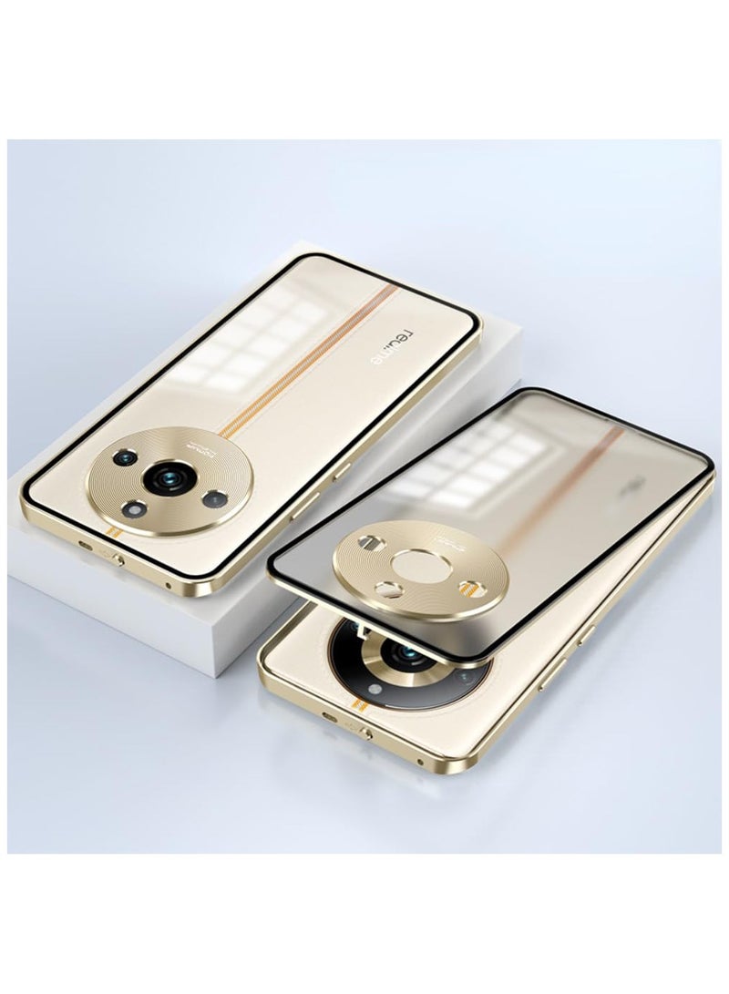 general Compatible with Realme 11 Pro Plus Magnetic Metal Frame Matte Translucent Tempered Glass Back Non Slip Shockproof Case with Camera Protector - Image 1
