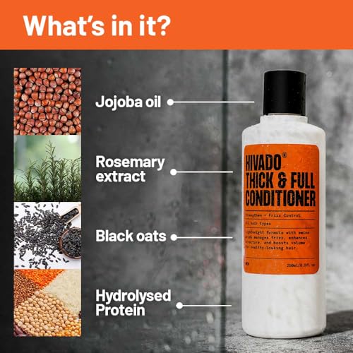 Hivado Thick and Full Conditioner for Men| Lightweight Volumizing, Black oats, Rosemary, Jojoba oil & hydrolysed silk protein, For Healthier looking hair, Sulfate Parabens Free (for men) 250 ml - Image 2