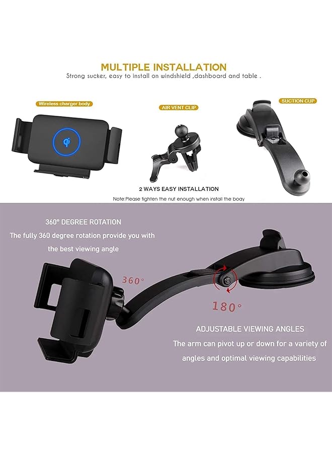 KASTWAVE 15W Qi Wireless Car Charger Mount Holder Compatible For Galaxy Z Fold3 Z Fold2 Fold S22 Ultra Google Pixel 6 Pro Iphone 13 Pro Max 12 Pro Phone Auto Clamp Fast Wireless Car Charger - Image 5