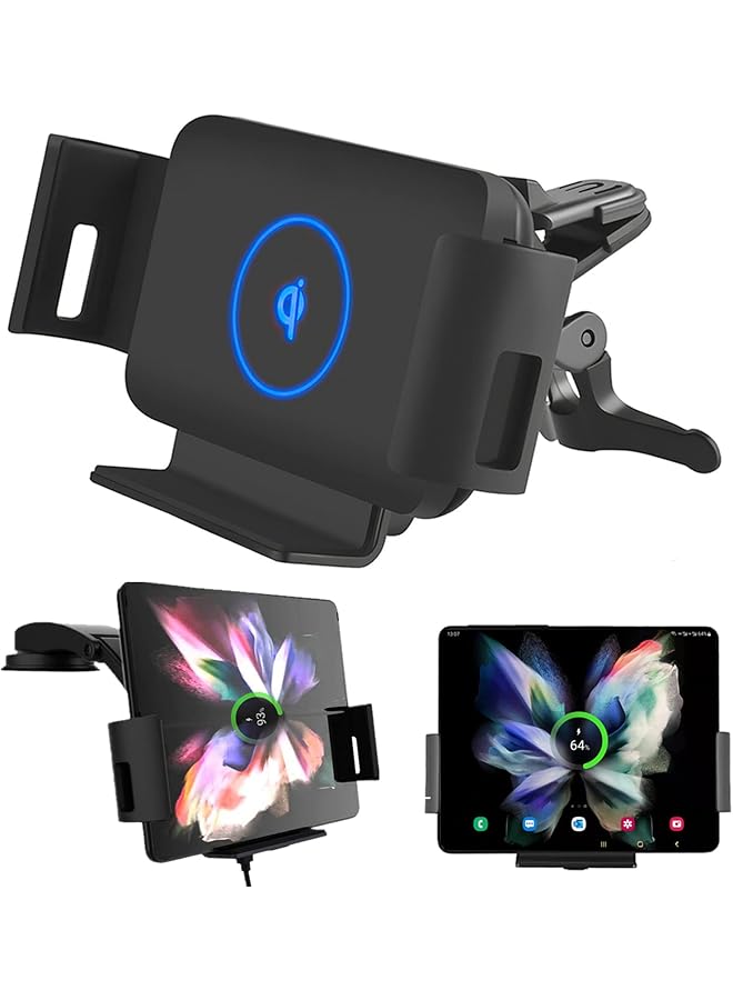 KASTWAVE 15W Qi Wireless Car Charger Mount Holder Compatible For Galaxy Z Fold3 Z Fold2 Fold S22 Ultra Google Pixel 6 Pro Iphone 13 Pro Max 12 Pro Phone Auto Clamp Fast Wireless Car Charger - Image 1