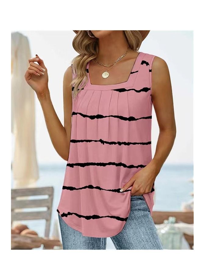 KUYING New Summer Sleeveless Square Neck Printed Tank Top T-shirt 