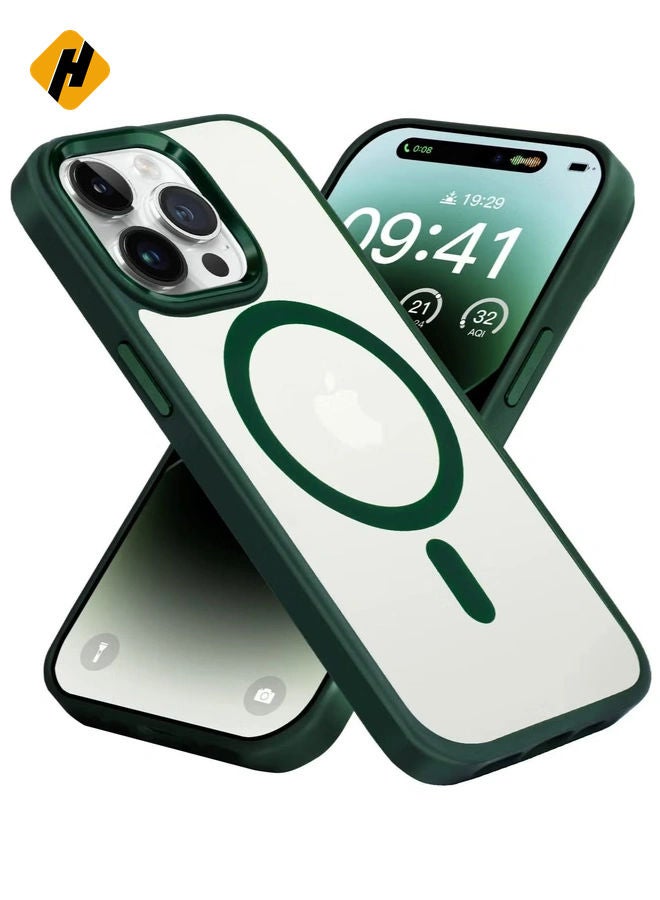 HuHa Case Cover with Mag-Safe Magnetic Translucent Matte Protective Cover Back Hard Shockproof Cases for Apple iPhone 14 Pro Phone Case(2022)(6.1 inch) Green  - Image 1