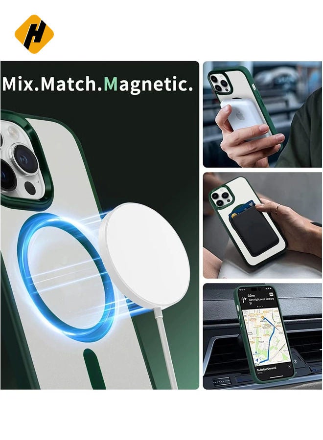HuHa Case Cover with Mag-Safe Magnetic Translucent Matte Protective Cover Back Hard Shockproof Cases for Apple iPhone 14 Pro Phone Case(2022)(6.1 inch) Green  - Image 3
