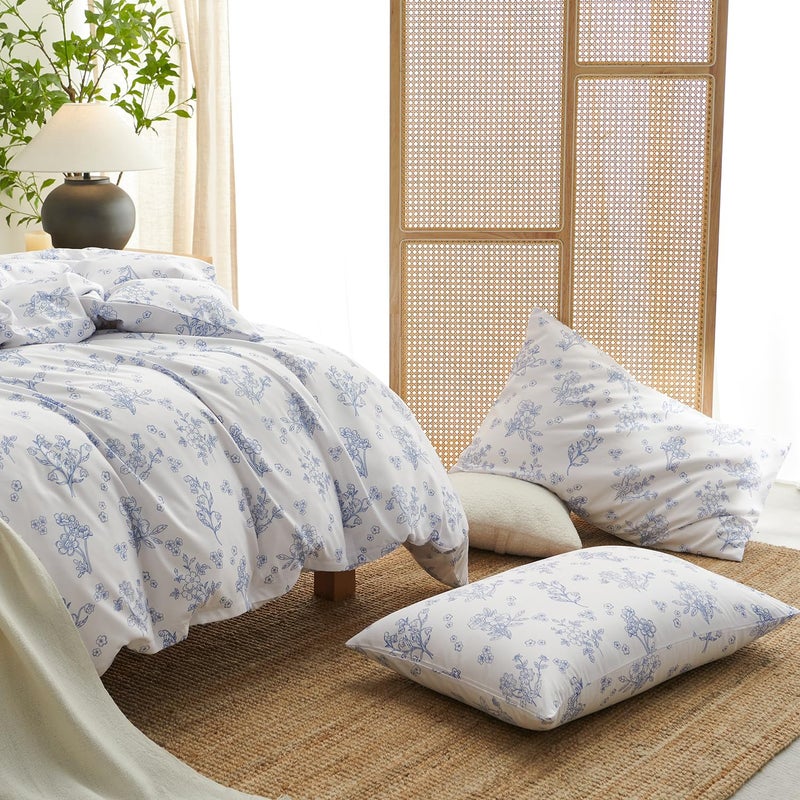 Nayoroom Blue Floral Duvet Cover Queen Size Cottagecore Flower Leaf Spring Comforter Cover 3 Pcs Soft Breathable Microfiber Pastoral Aesthetic Bedding Set with Zipper Closure - Image 5