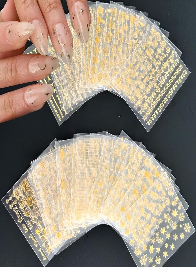 Scheibe 3D Golden Nail Art Stickers, 8 Sheets, Celestial Stars Moons Hearts Geometric Designs, Self-Adhesive Acrylic Foil Decals - Image 2