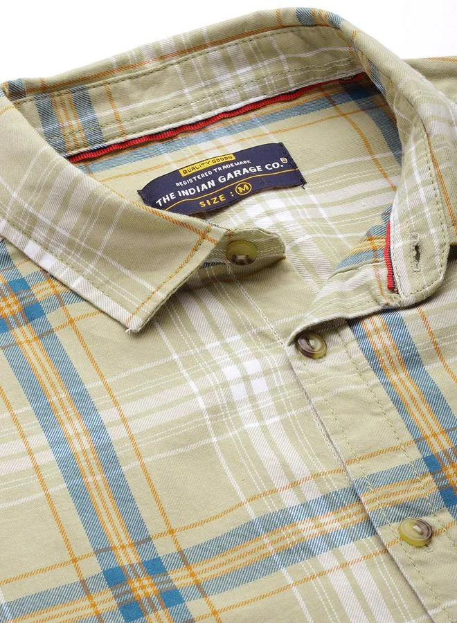 The Indian Garage Co Men Green Checked Slim Fit Shirt