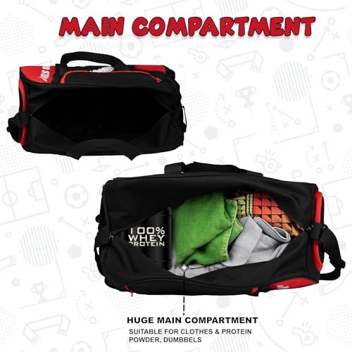 Whackk Attirant Red Blk 32L |Gym Fitness workout Training Sports Travel duffle bag separate shoe pocket |Multipurpose Carry Bag | Adjustable Strap|Unisex|Lightweight |Sports Kit | Swimming | Men Women - Image 2