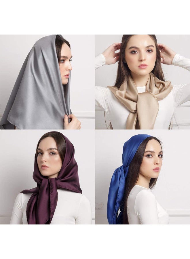 وشاح نسائي مربع بملمس الحرير من البوليستر، 35 بوصة × 35 بوصة - Image 2