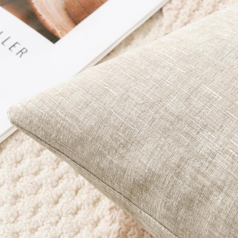 JOTOM Set of 2 Chenille Cushion Covers, Decorative Soft Plain Throw Cushion Cover, Modern Cushion Covers, Sofa Cushion, Decorative Cushion Cover for Living Room, Bedroom Decoration (40 x 40 cm, Beige) - Image 2