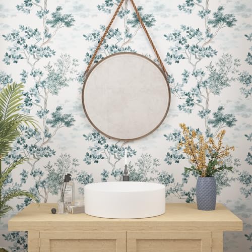 VOLEAAR Watercolor Olive Tree Peel and Stick Wallpaper, Nature Leaf Botanical Mediterranean Style Removable Contact Paper for Bedroom Cabinet Stair, Boho Mural Wall Art Decor 17.5In x 118In Blue Green - Image 4