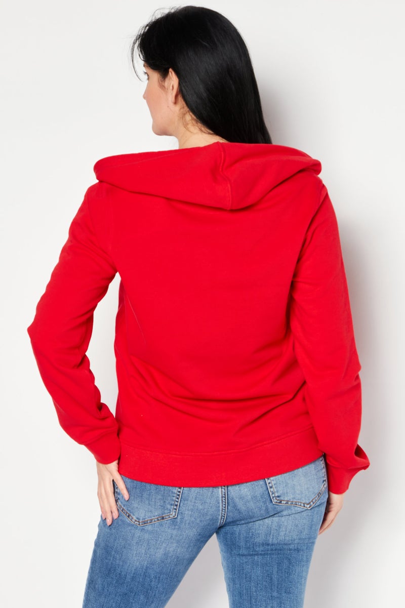 Love Moschino Women Hooded Neck Rhinestone Full Zip Sweatshirt, Red  - Image 4
