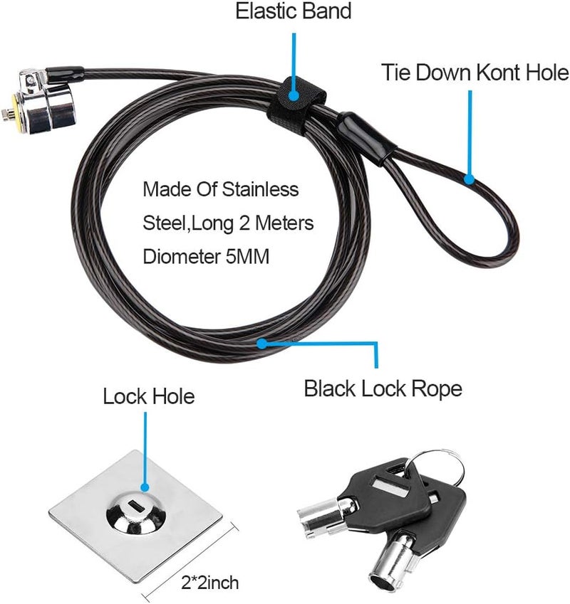 LORADAR Laptop Cable Lock - 6.7Ft Security Cable with Adhesive Anchors - Compatible for Tablets, Laptops, iMac & Other Devices - 3 Keys (Keyed Different) - Image 3