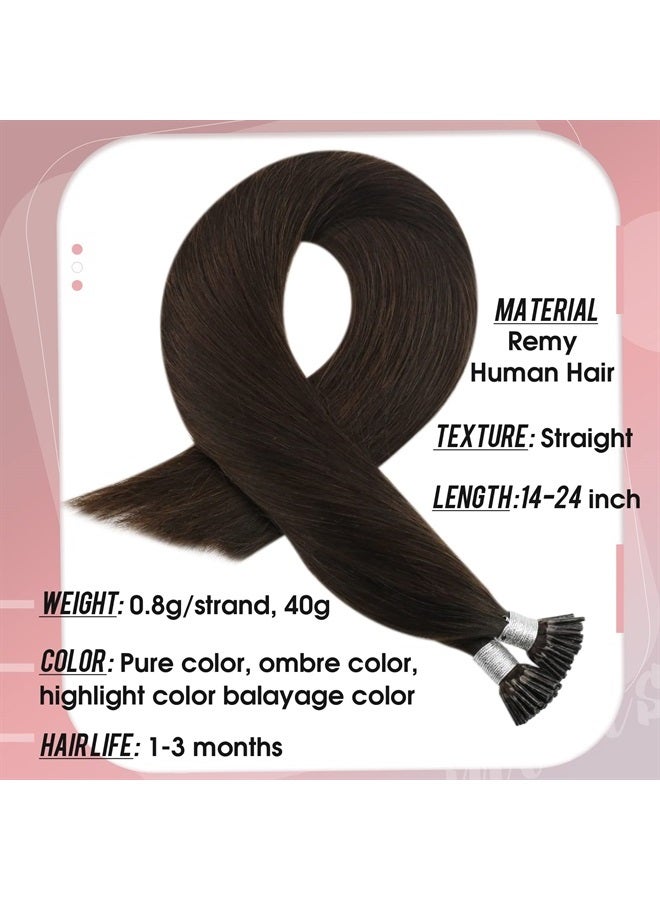 Moresoo I Tip Hair Extensions Human Hair Brown 22 Inch Hair Extensions Itip Human Hair Extensions Darkest Brown Pre Bonded I Tip Hair Extensionsr Remy 0.8G/Strand 50 Strands #2