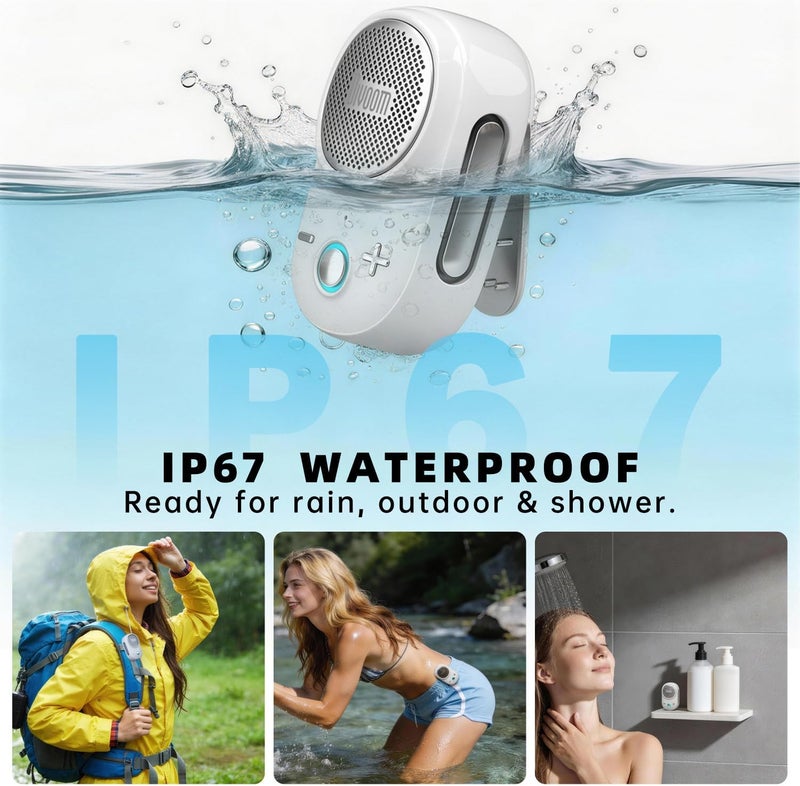Divoom Itour-S Portable Mini Wireless Bluetooth Speaker, Big Audio and Punchy Bass,Clip-On Design, IP67 Waterproof and Dustproof,10 Hours Playtime,Speaker for Home Travel Office and Outdoors (White) - Image 2