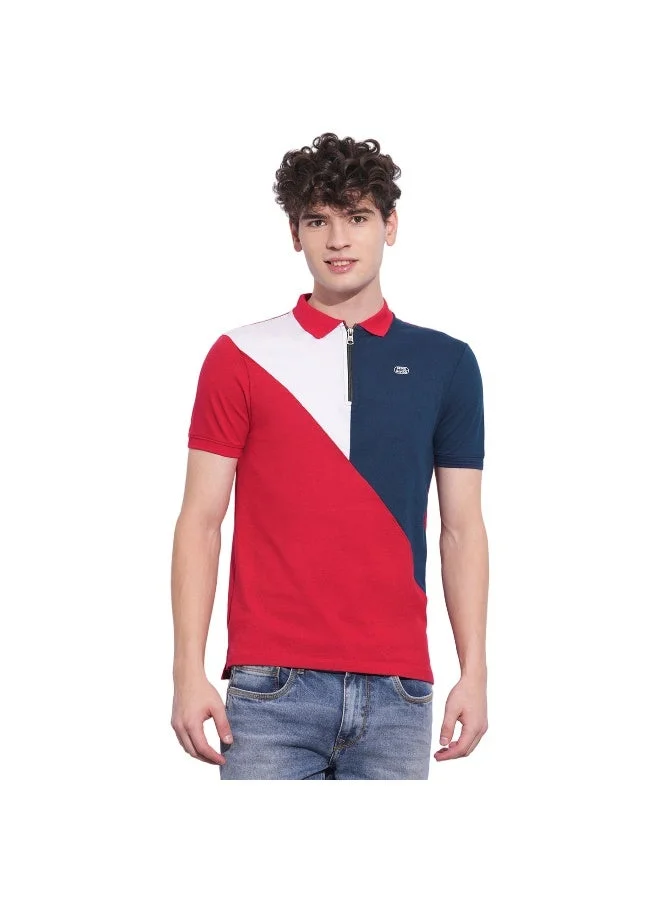 بيينغ هيومان Mens Red Colorblocked Polo Collar Short Sleeve T-Shirt