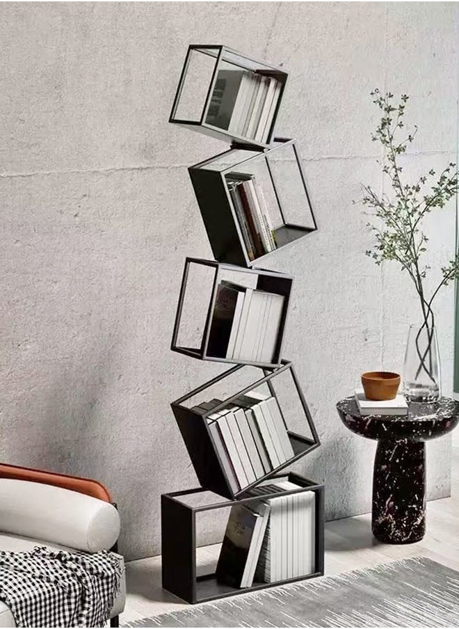 C&C Home Multipurpose Use Modern Luxury Design Stylish Open Cube Metal Corner Bookcase Large Capacity Storage Organizer Free Standing Bookshelf Display Stand for Entryway Living Room 55x185 cm  - Image 5