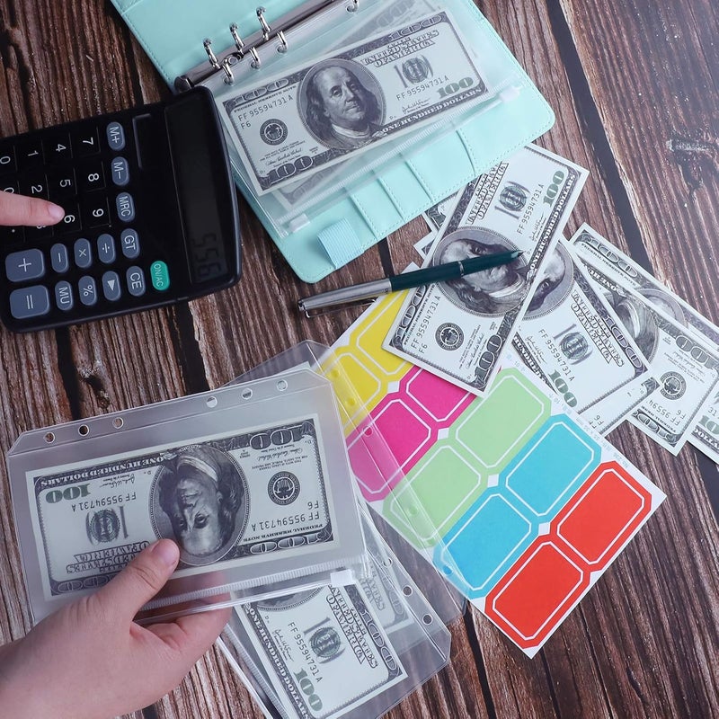 Antner A6 Budget Binder with Zipper Cash Envelopes for Money Organizer & Budgeting, PU Budget Planner Money Saving Binder with Cash Stuffing Envelopes & Labels for Home Office Travel, Mint Blue - Image 3
