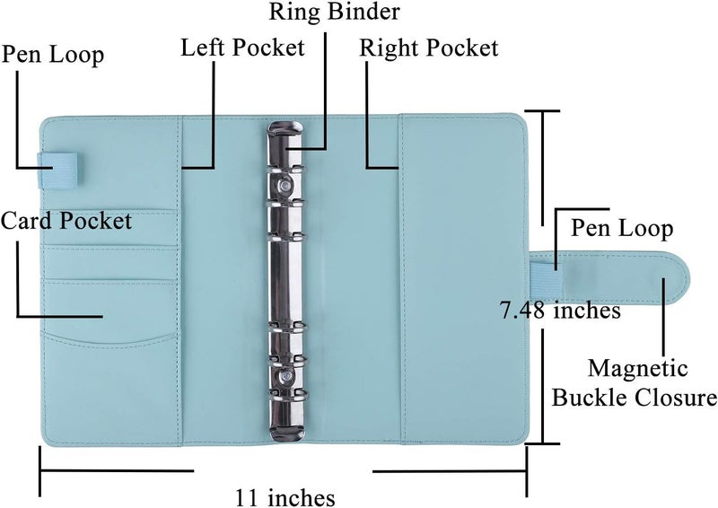 Antner A6 Budget Binder with Zipper Cash Envelopes for Money Organizer & Budgeting, PU Budget Planner Money Saving Binder with Cash Stuffing Envelopes & Labels for Home Office Travel, Mint Blue - Image 4