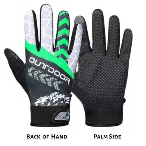 DOUSHI Full-Finger Riding Gloves, Velcro Wrist Strap, Fingertip Touchscreen, Elastic Wrist Rest, Durable and Breathable Nylon Gloves for Outdoor Sports, Bike, Riding, Gym, Climbing (Green, Free Size) - Image 2