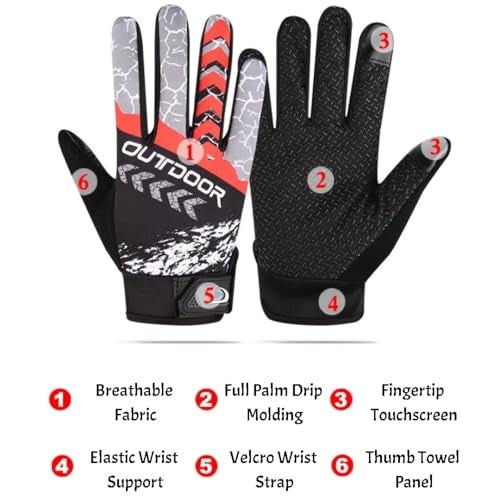 DOUSHI Full-Finger Riding Gloves, Velcro Wrist Strap, Fingertip Touchscreen, Elastic Wrist Rest, Durable and Breathable Nylon Gloves for Outdoor Sports, Bike, Riding, Gym, Climbing (Green, Free Size) - Image 4