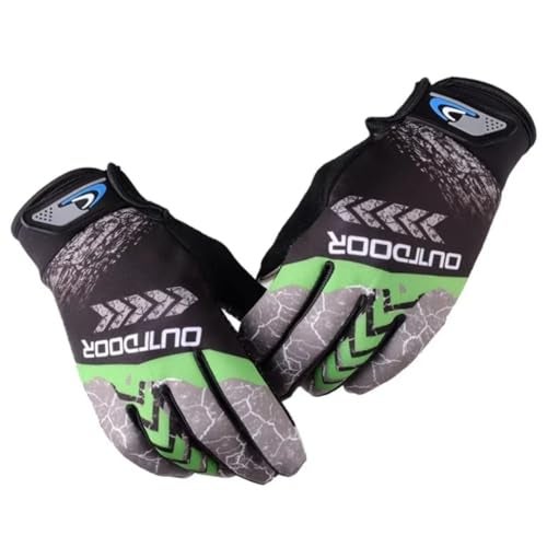 DOUSHI Full-Finger Riding Gloves, Velcro Wrist Strap, Fingertip Touchscreen, Elastic Wrist Rest, Durable and Breathable Nylon Gloves for Outdoor Sports, Bike, Riding, Gym, Climbing (Green, Free Size) - Image 1