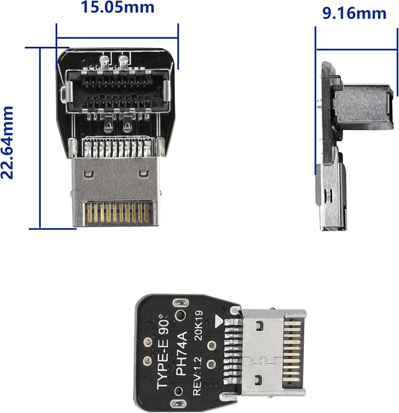 CERRXIAN 90 Degree USB Type E Adapter Up Angle USB 32 Type E Male to Female Front Panel Internal Connector Adapter High Speed 10Gbps for USB C Header MotherboardUpA - Image 4