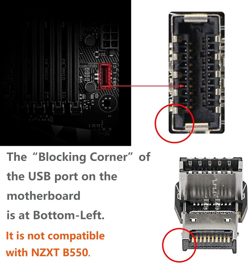 CERRXIAN 90 Degree USB Type E Adapter Up Angle USB 32 Type E Male to Female Front Panel Internal Connector Adapter High Speed 10Gbps for USB C Header MotherboardUpA - Image 2